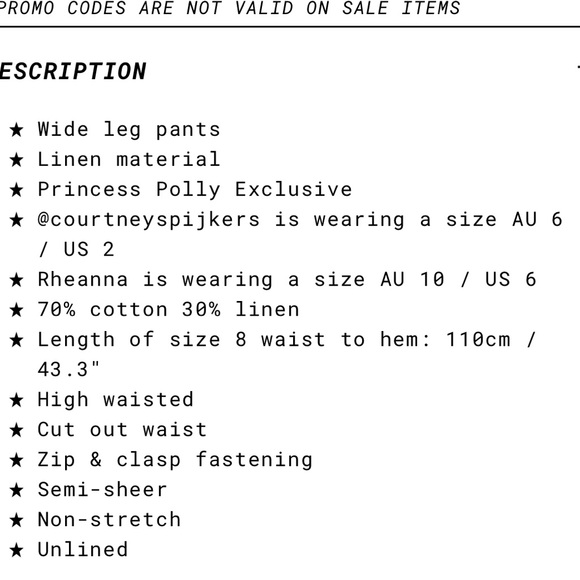 Princess Polly Alexia Wide Leg Pants Black NWOT - Picture 7 of 14